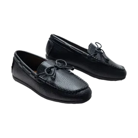 Black Faux Leather Laced Loafers