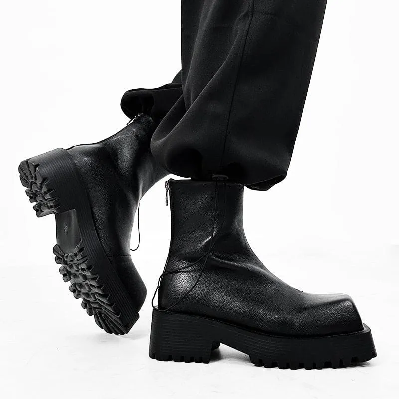 Black Thick Sole Martin Boots for Men in Leather Style