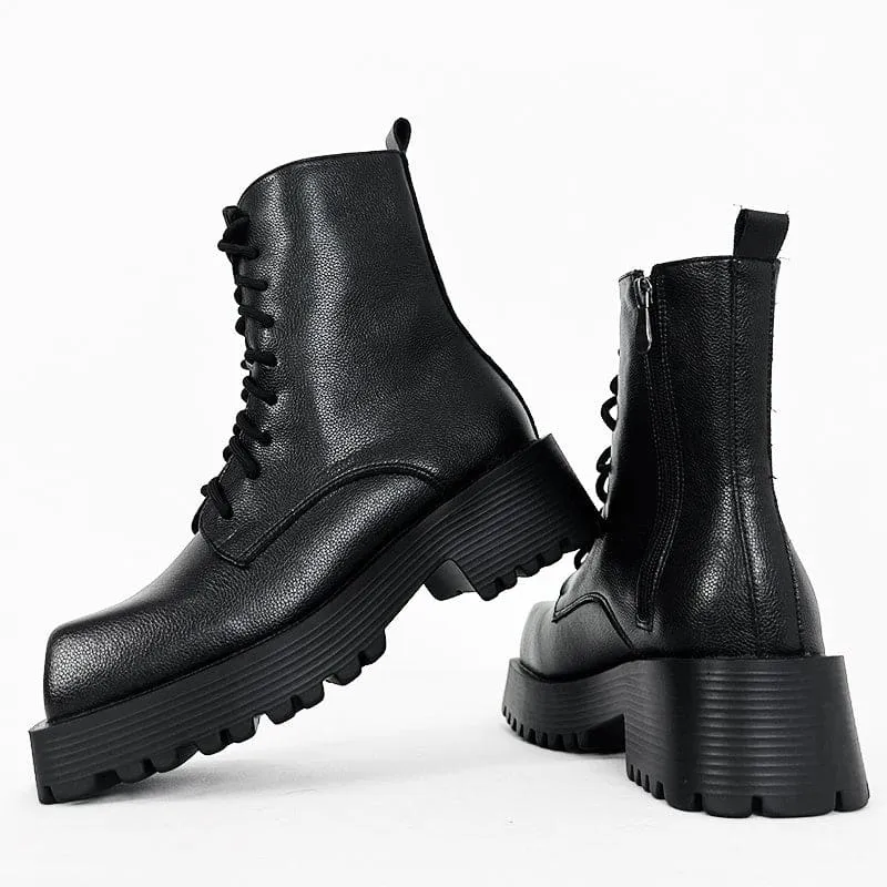 Black Thick Sole Martin Boots for Men in Leather Style