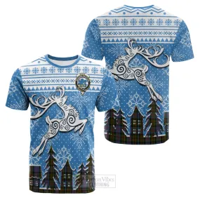 Bowie Clan Christmas Cotton T-shirt Celtic Reindeer Style