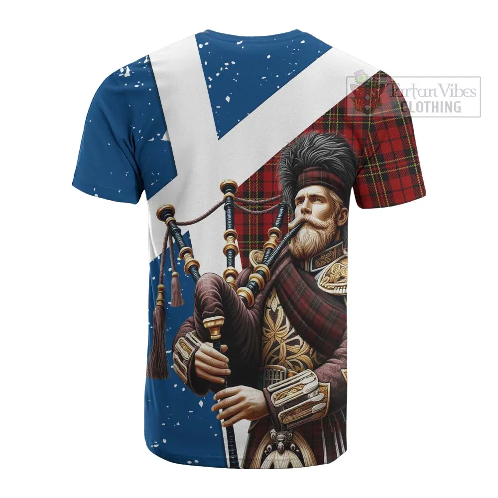 Brodie Tartan Cotton T-shirt with Family Crest Scottish Bagpiper Vibes