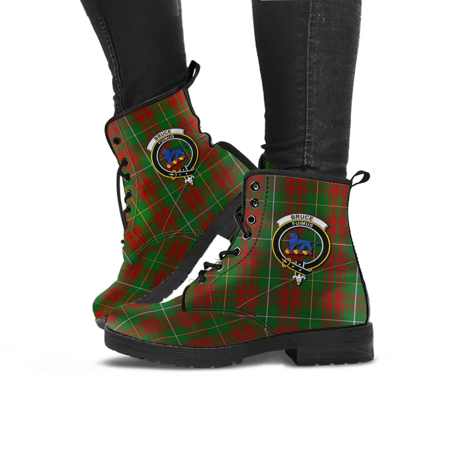 Bruce Hunting Tartan Leather Boots with Family Crest