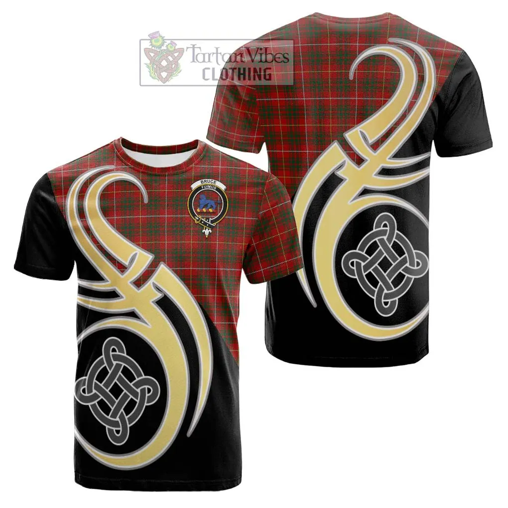 Bruce Tartan Cotton T-shirt with Family Crest and Celtic Symbol Style