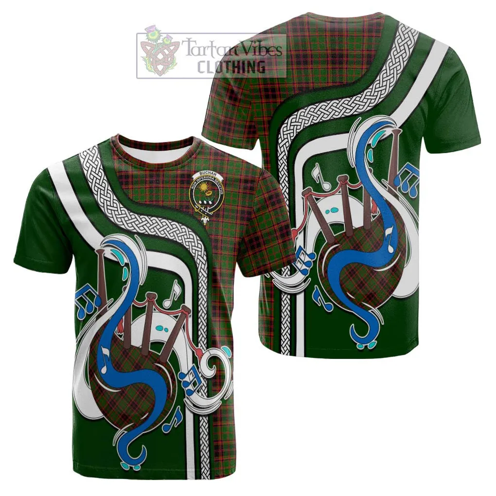 Buchan Tartan Cotton T-shirt with Epic Bagpipe Style