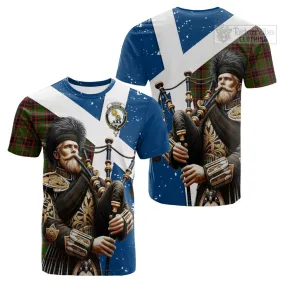 Buchan Tartan Cotton T-shirt with Family Crest Scottish Bagpiper Vibes