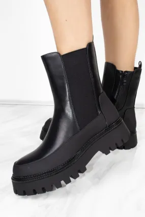 Chunky Sole Black Ankle Chelsea Boots