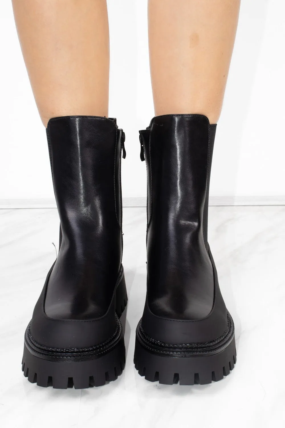 Chunky Sole Black Ankle Chelsea Boots