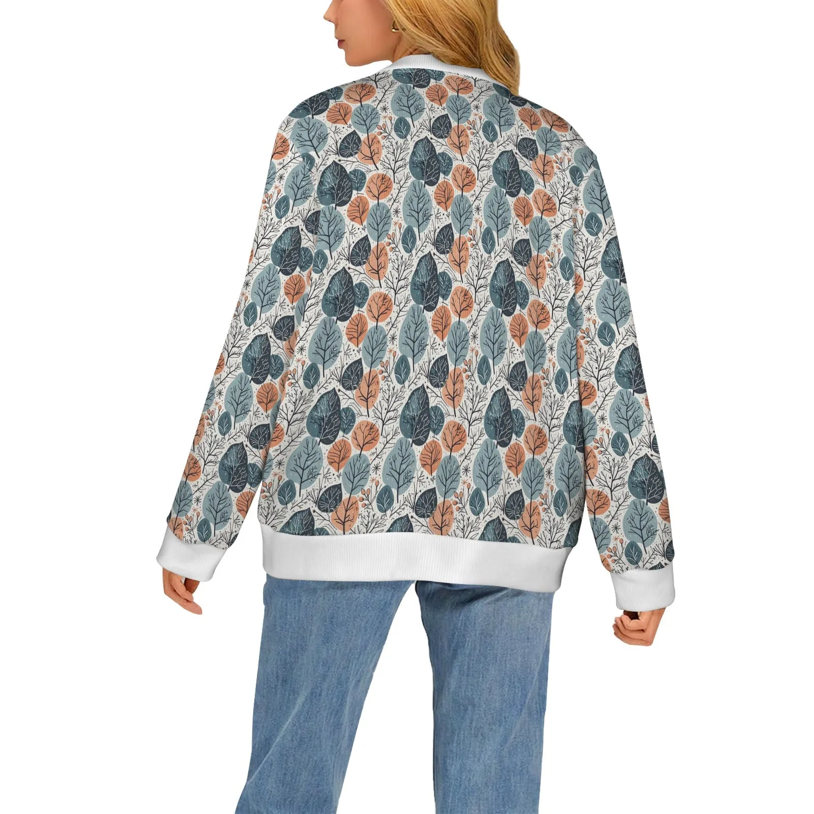 Freezing Leaves Women's Cardigan Button Sweater Custom Women's Cardigan (Model H73)