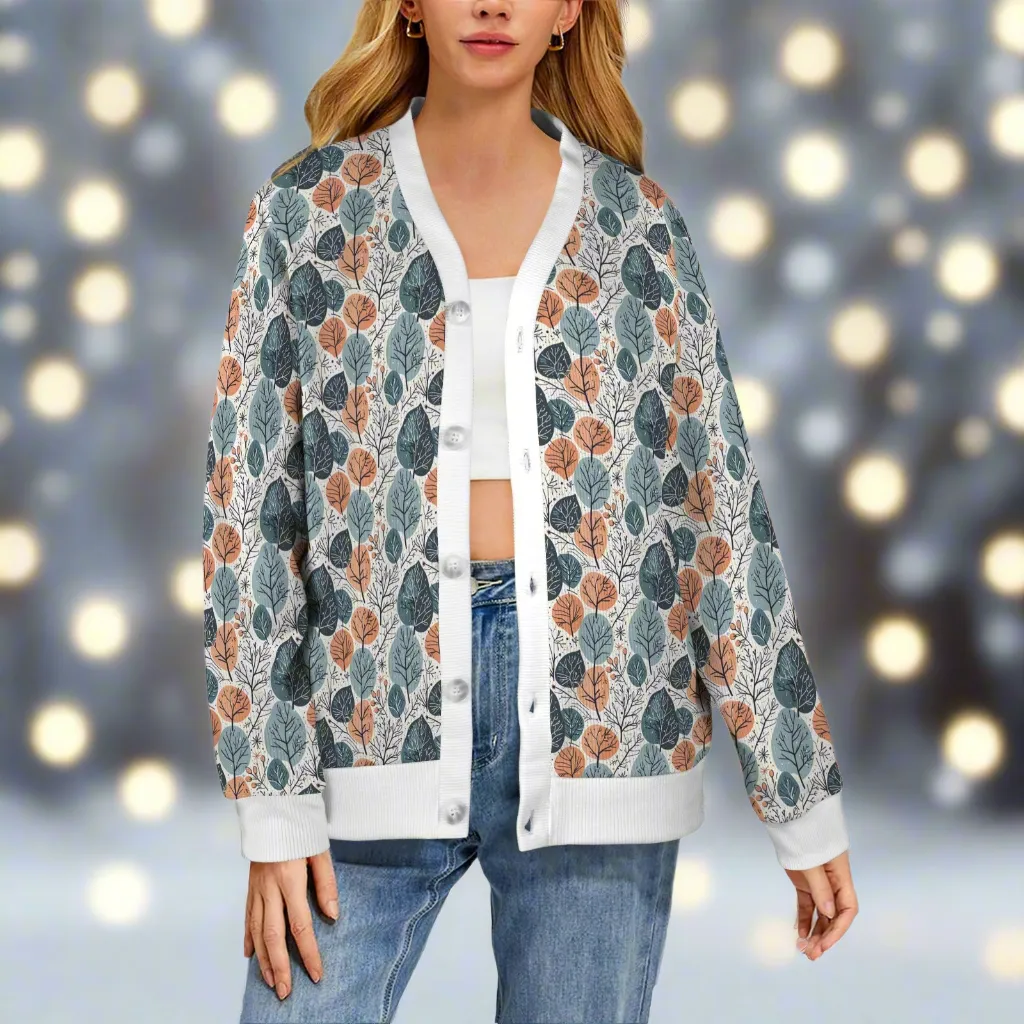 Freezing Leaves Women's Cardigan Button Sweater Custom Women's Cardigan (Model H73)