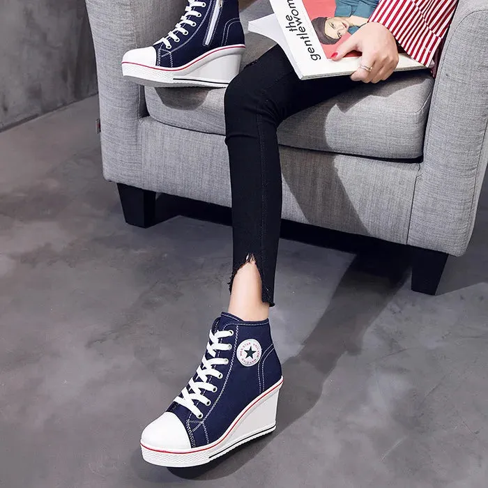 Funki Buys | Boots | Women's Platform Canvas Wedge Sneaker