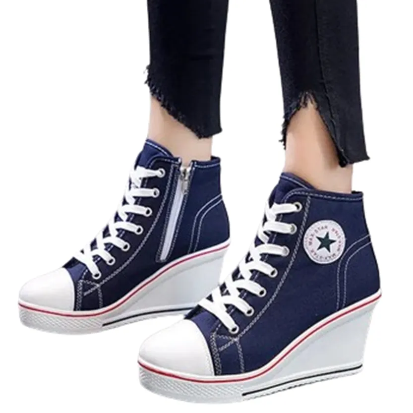 Funki Buys | Boots | Women's Platform Canvas Wedge Sneaker