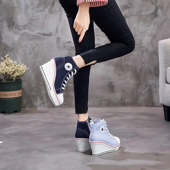 Funki Buys | Boots | Women's Platform Canvas Wedge Sneaker