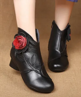 Handmade Black Floral Splicing Chunky Boots ML1650