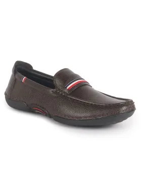 Men Brown Stitched Stripe Design Classic Slip-Ons Loafer with Flexible Slip Resistant Sole|Slip On Shoes|Casual Shoes