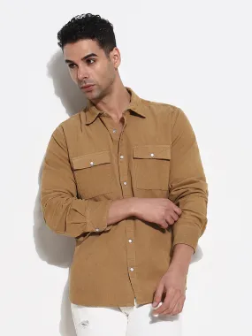 Men Khaki Solid Shirt