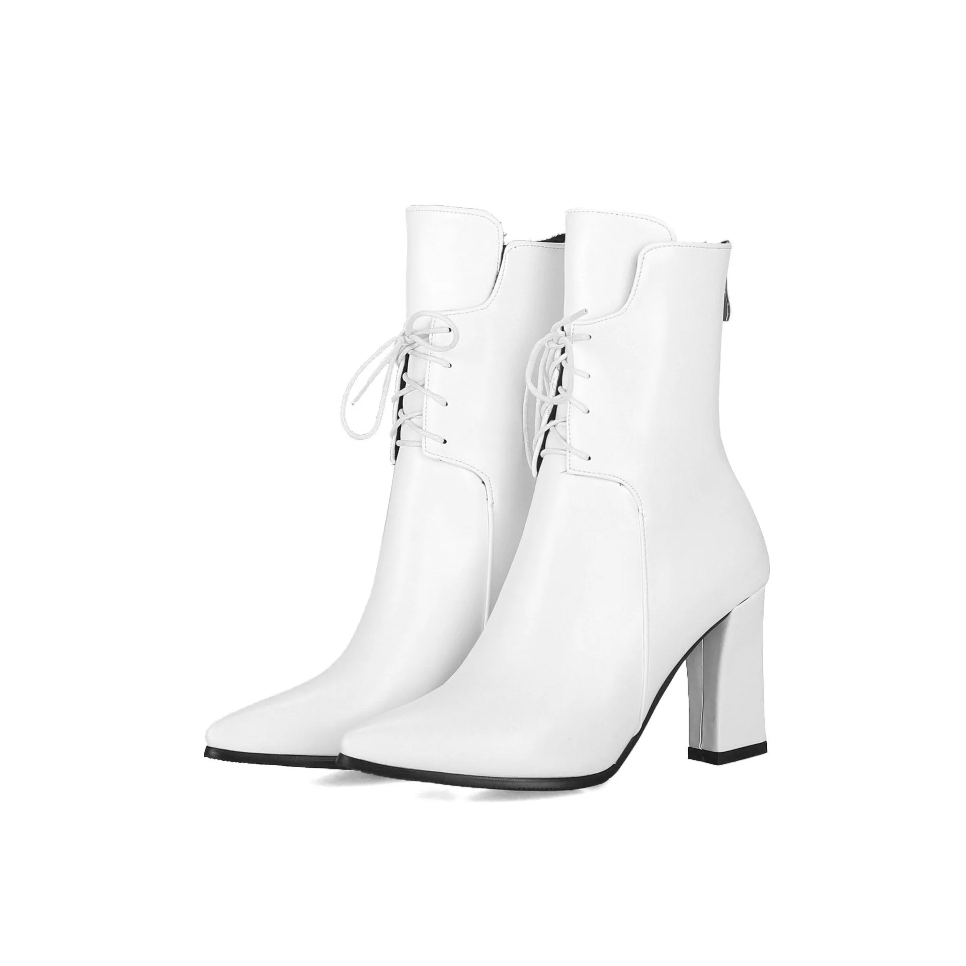 Pointed toe lace up block heel dress boots for women