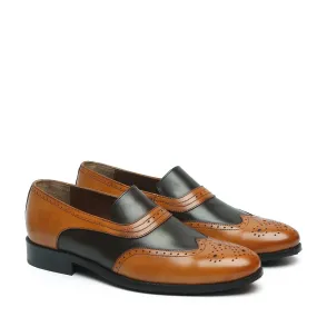 Tan-Dark Brown Leather Sassy Slip-ons