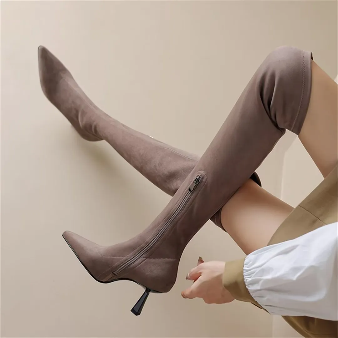 VelvetElegance Flock Finish Pointed Winter Boots