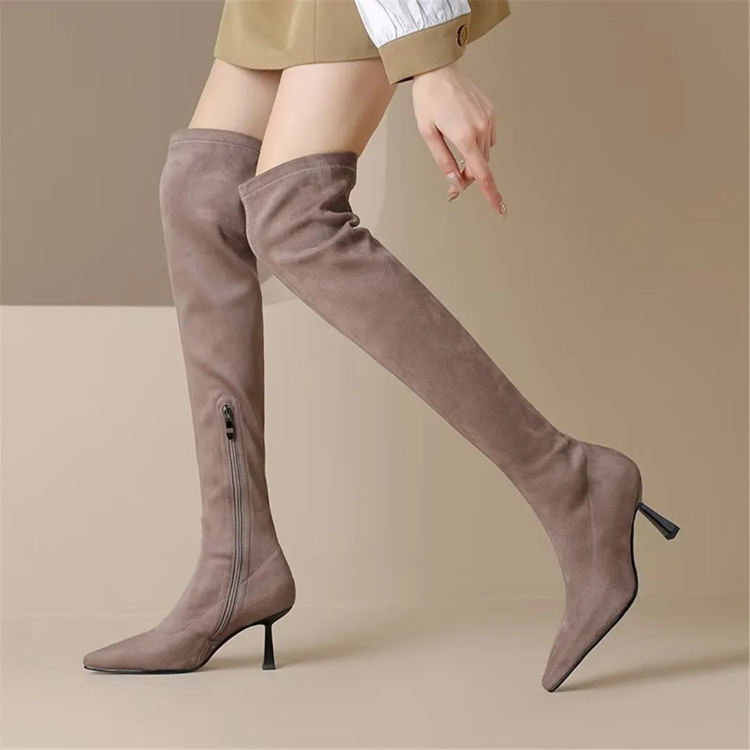 VelvetElegance Flock Finish Pointed Winter Boots