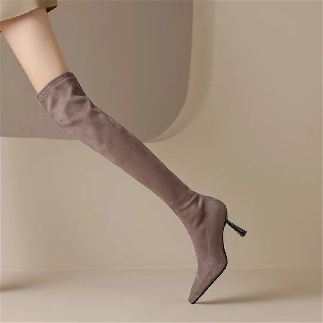 VelvetElegance Flock Finish Pointed Winter Boots