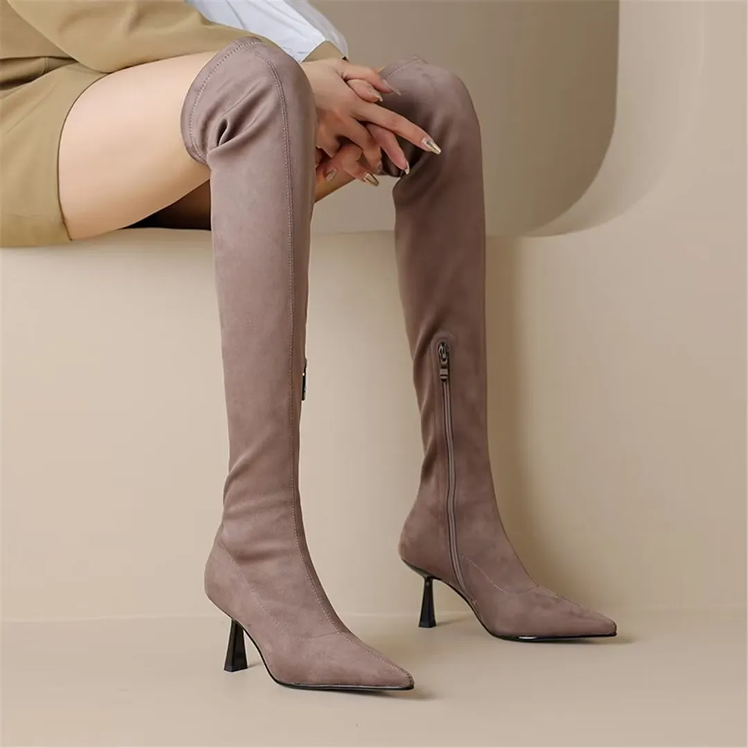 VelvetElegance Flock Finish Pointed Winter Boots