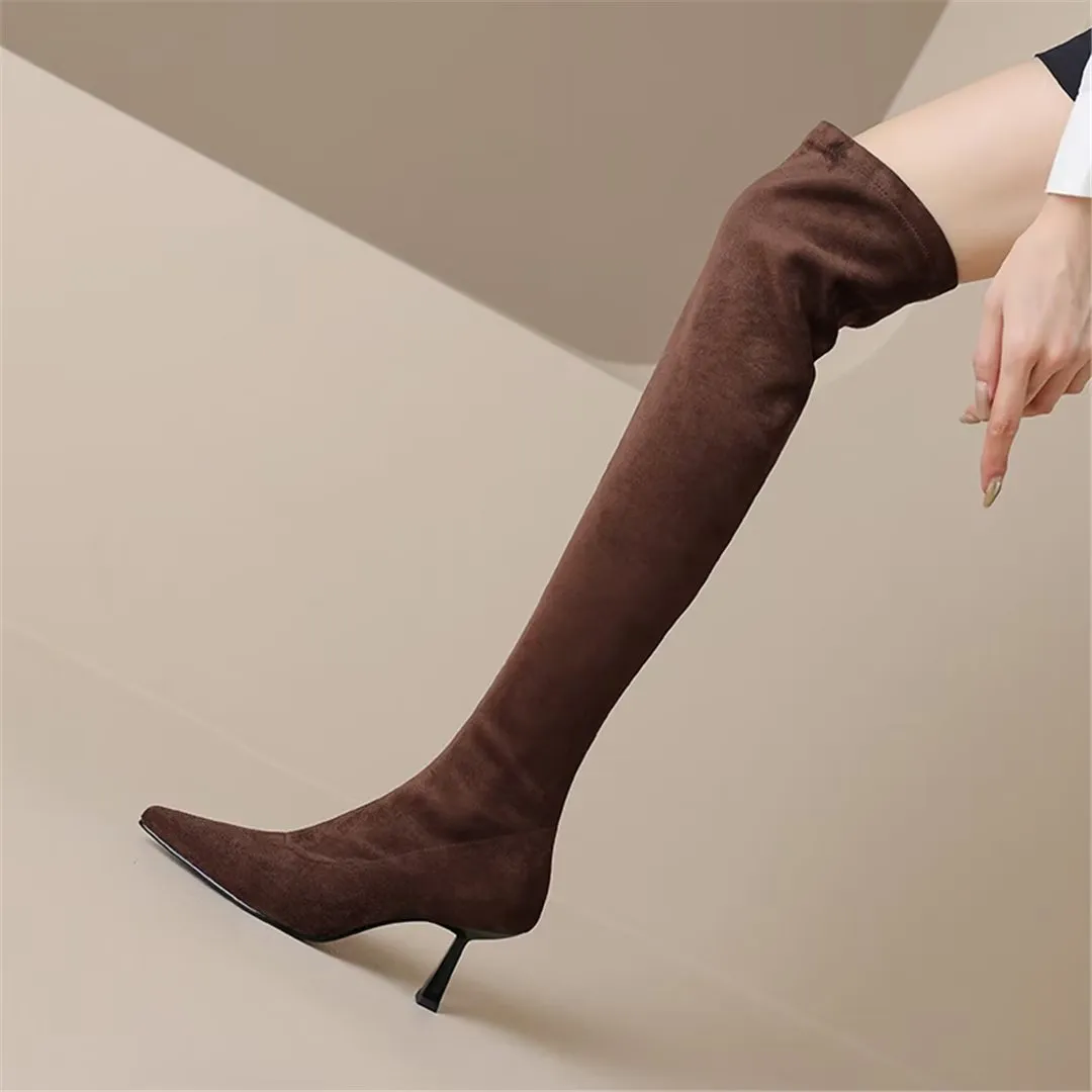 VelvetElegance Flock Finish Pointed Winter Boots