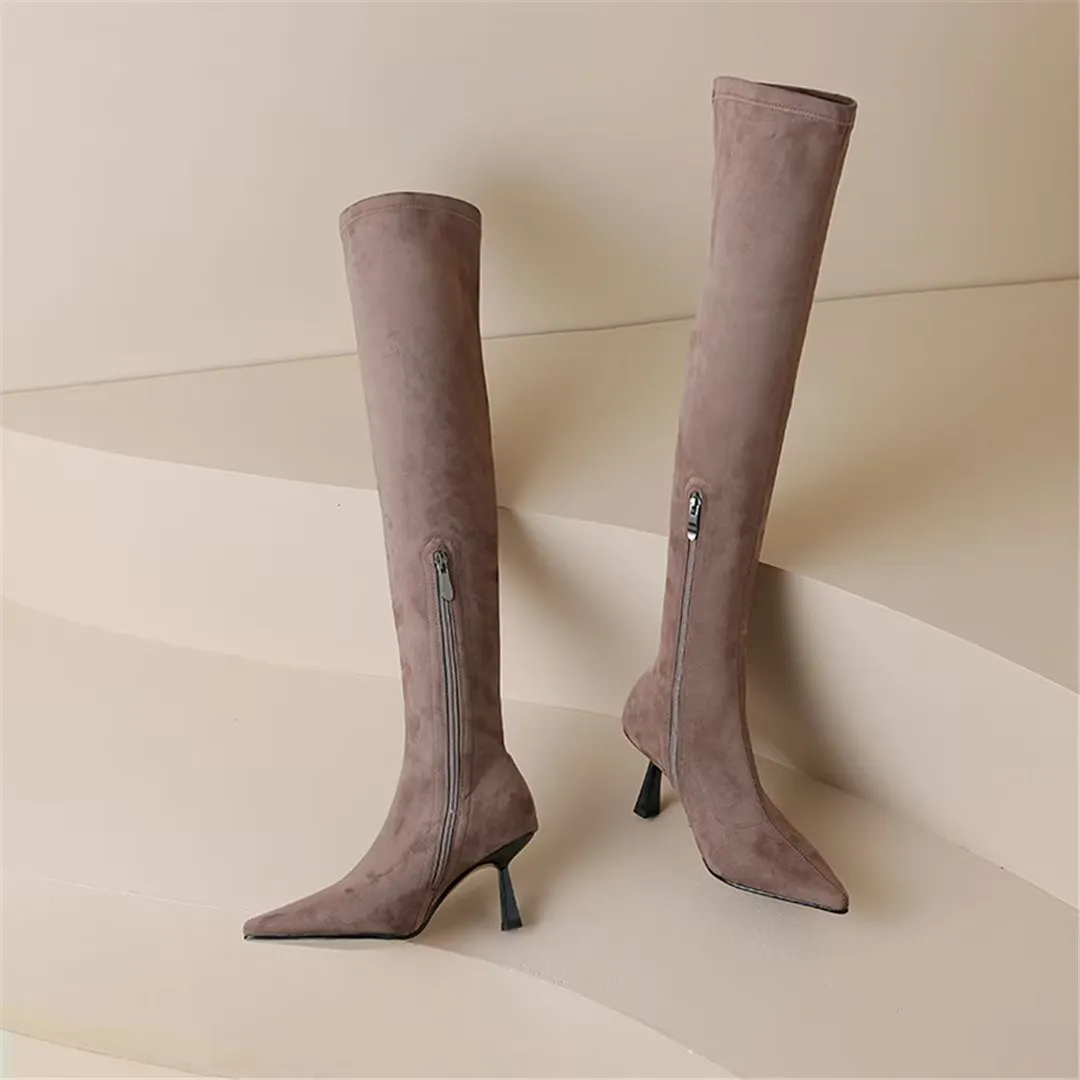 VelvetElegance Flock Finish Pointed Winter Boots