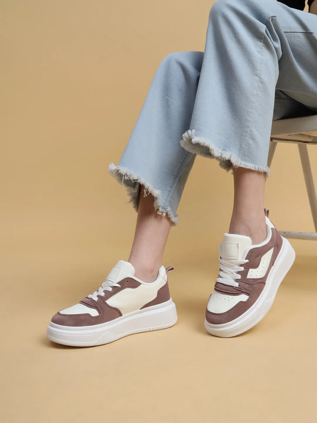 White Burgundy Suede Stylish Lace-Up Sneakers (TC-RS3609-WHTBUR)