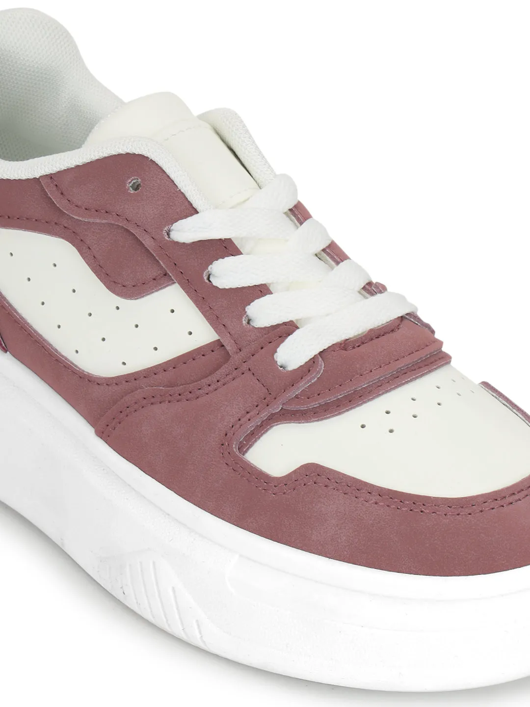 White Burgundy Suede Stylish Lace-Up Sneakers (TC-RS3609-WHTBUR)