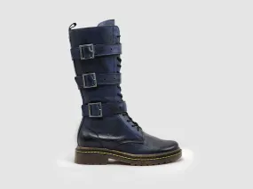 Women’s Premium Tall Buckle & Zip-Up Leather Boots - Navy