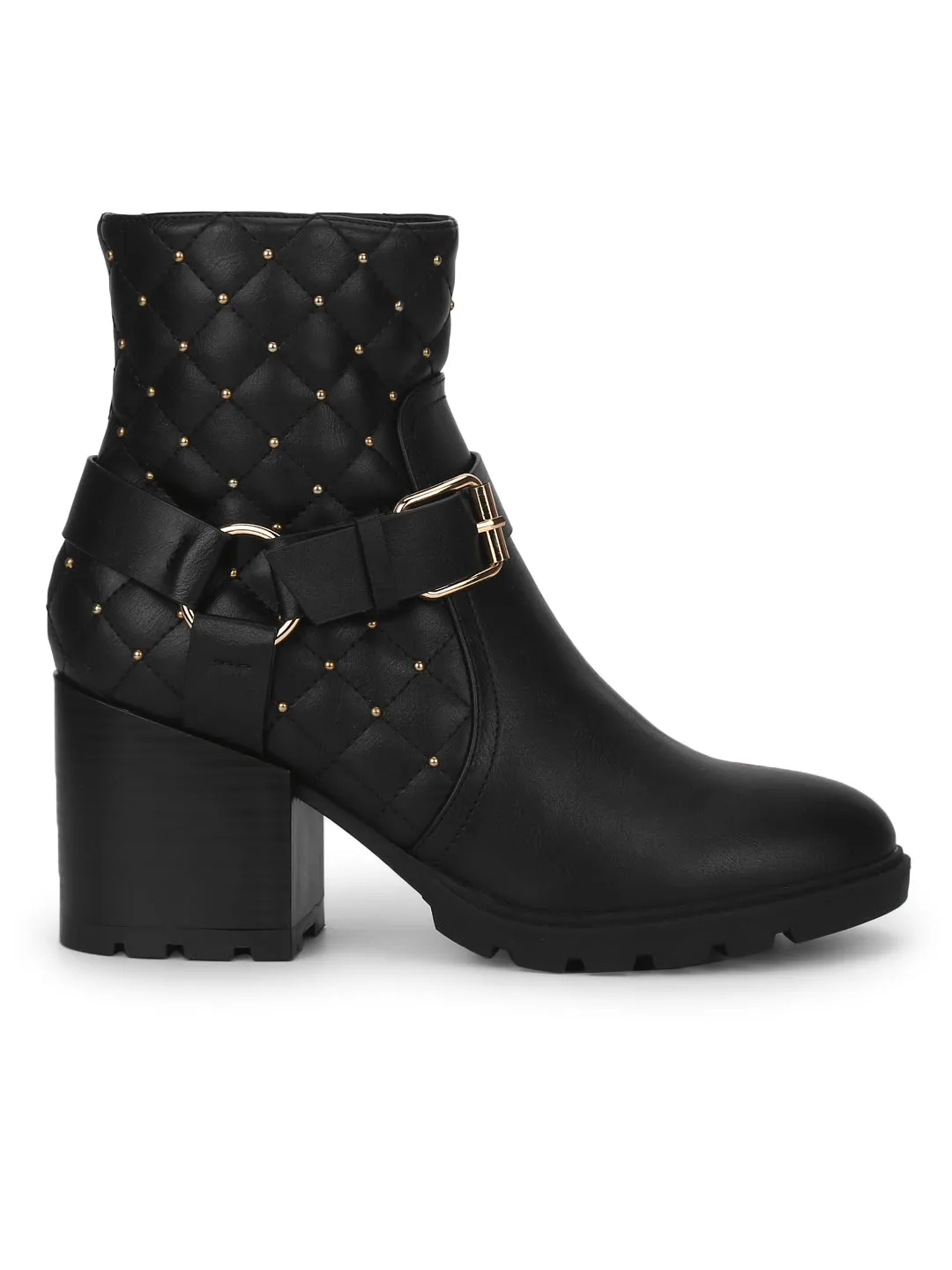 Yasmin Black PU Buckled Ankle Boots